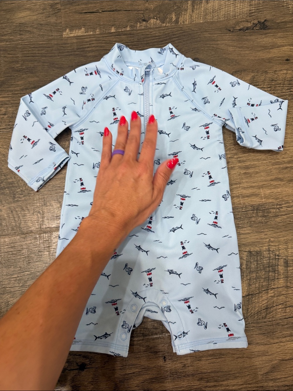 Janie and Jack Light Blue Nautical Zip-Front Rashguard One-Piece 6-12M